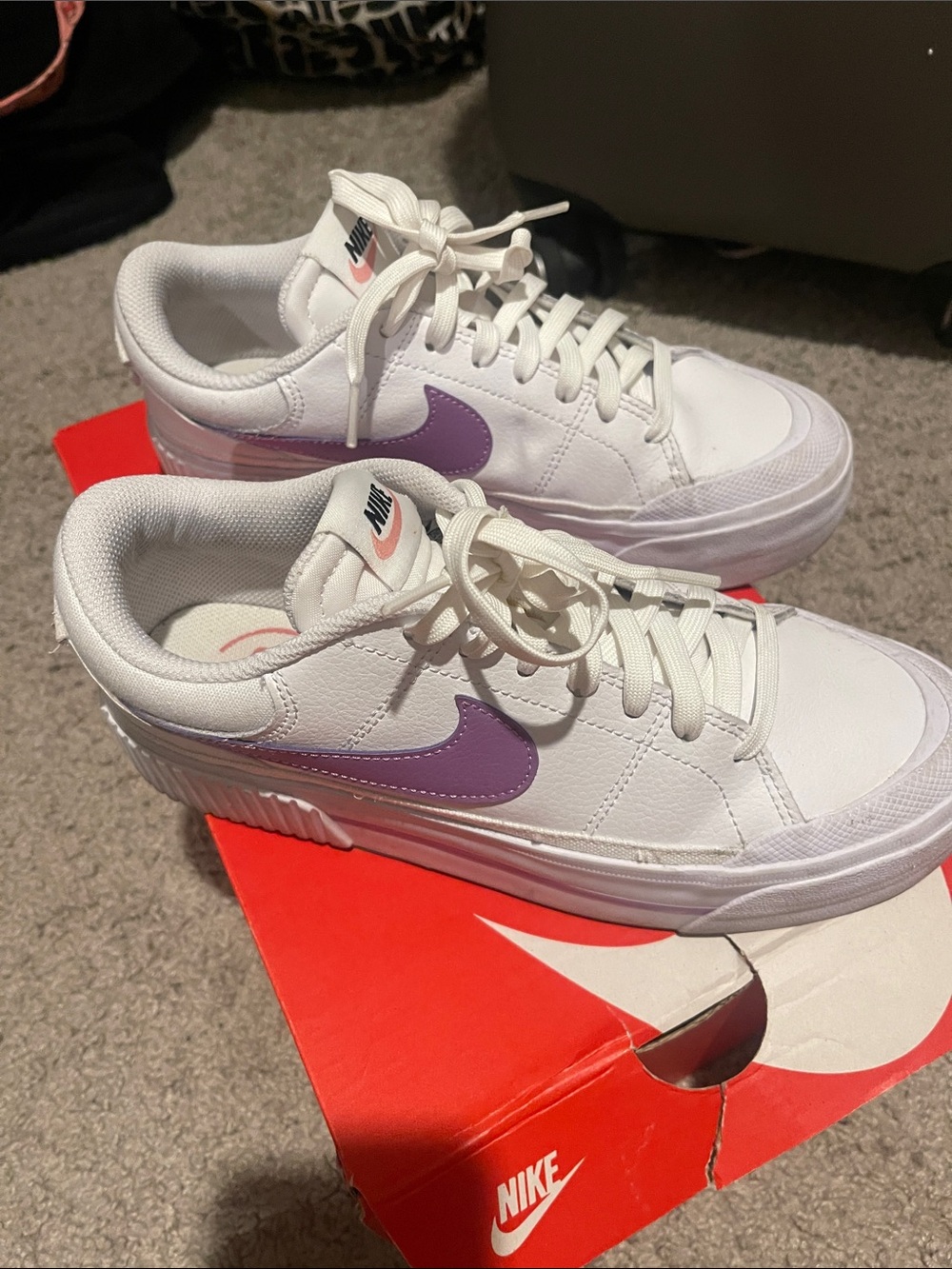 Nike Women’s White Sneakers with Lilac Swoosh